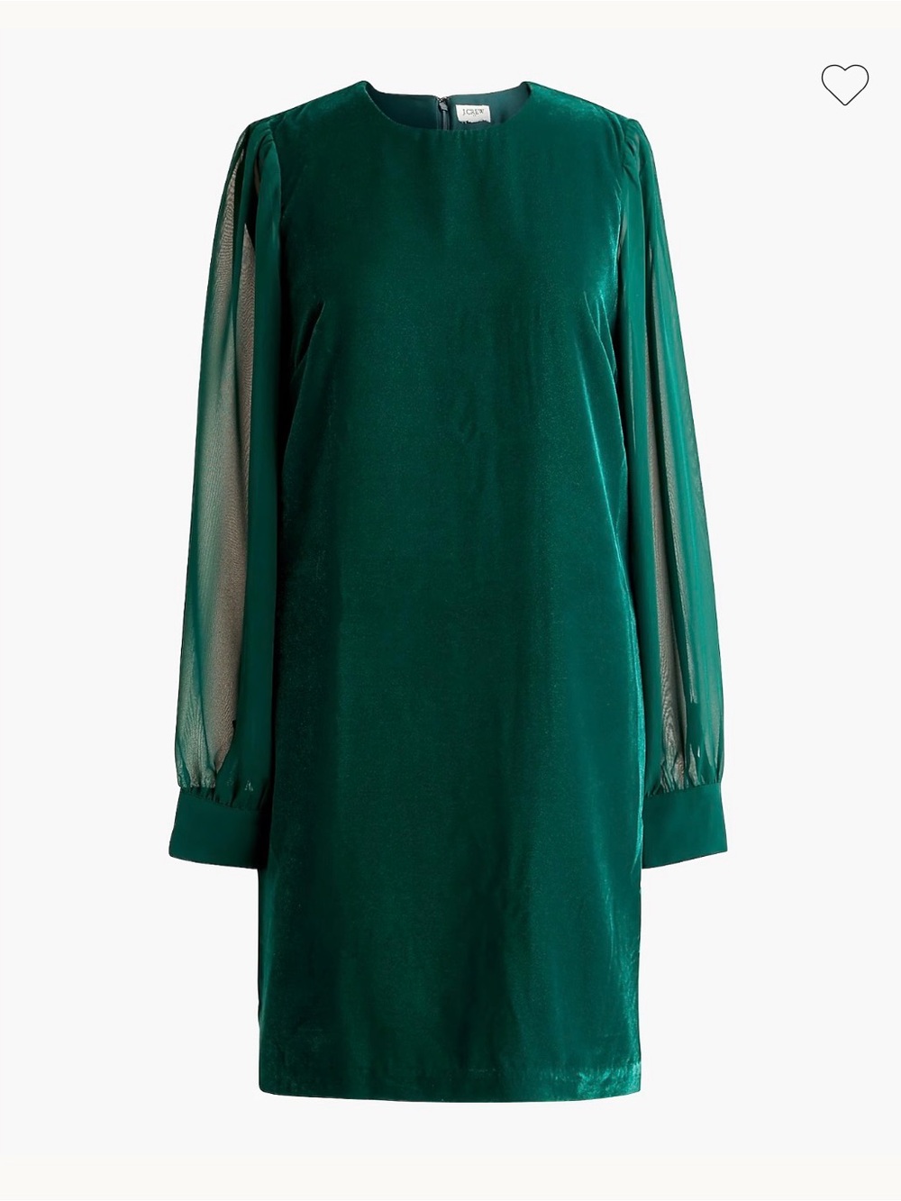 J. Crew Factory Emerald Green Velvet Shift Dress with Sheer Long Sleeves